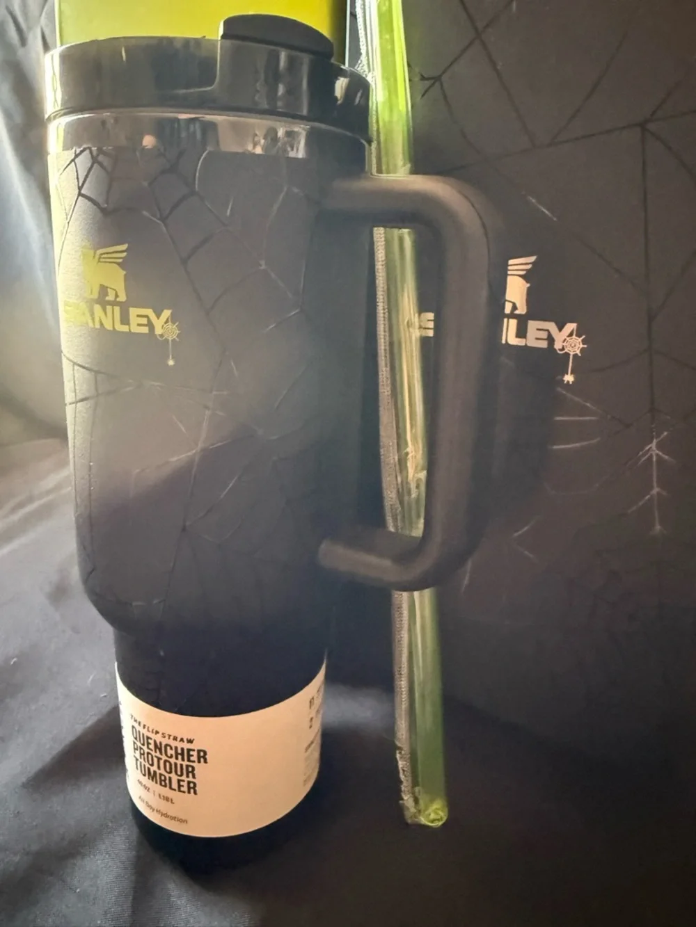 New Stanley 40oz Black Neon Green Spider Web Special with Neon Green Straw - Picture 4 of 12